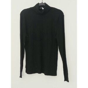 Encore by Idina Menzel Turtleneck Size XL Black Rib Long Lettuce Edge Sleeves‎